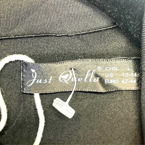 Womens Just Quella Black Bodycon Ruched Sides Back LS Sexy High Neck Dress Large - Picture 10 of 13